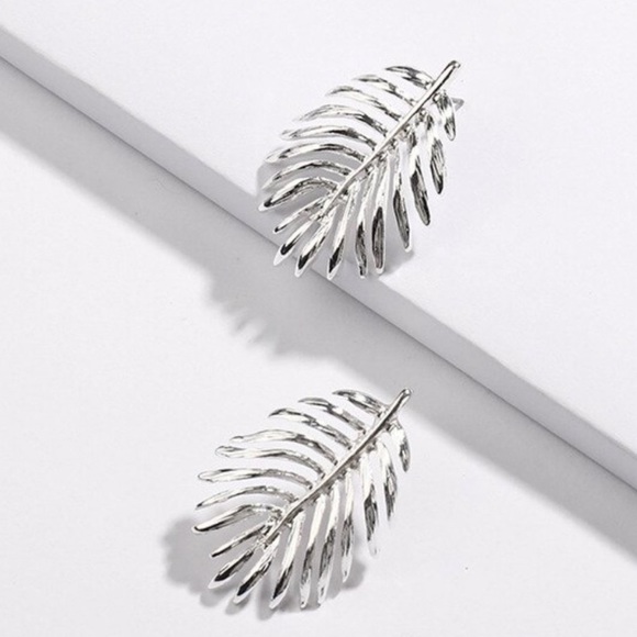 Rori Bleu Boutique Jewelry - Silver Palm Leaf Statement Earrings